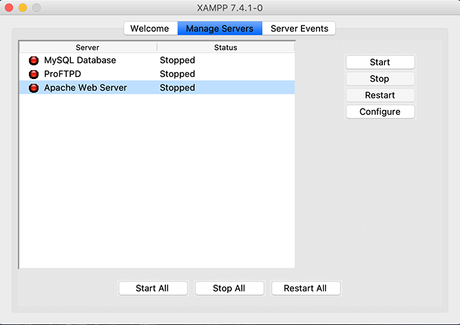screenshot of XAMPP manager for OS X