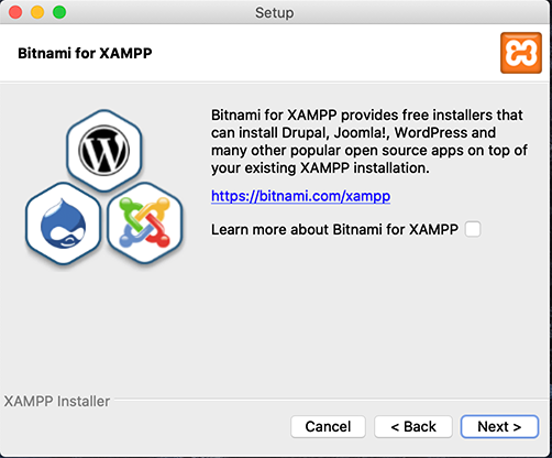 screenshot of XAMPP setup wizard for OS X